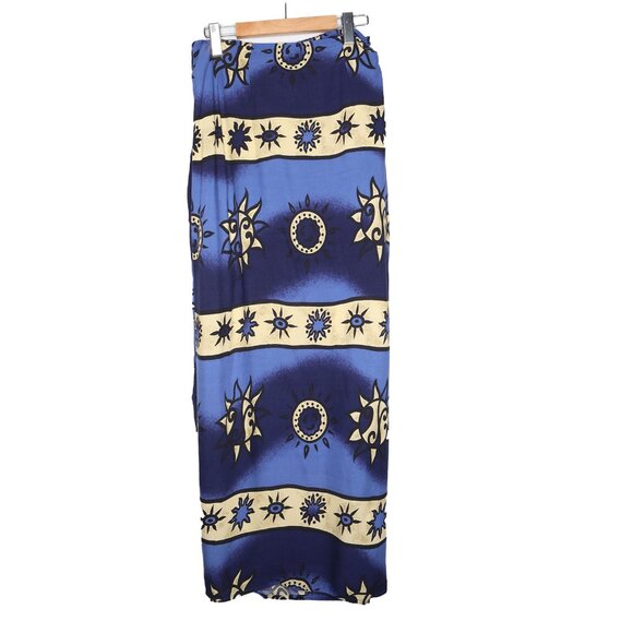 Vintage 90s Venus Sun & Moon Print Rayon Crop Top Wrap Maxi Skirt Co-ord Set - Picture 7 of 15